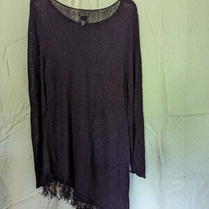 Chicos Purple Tunic Asymmetric Fringe Hem, Size 3 (L or 16)